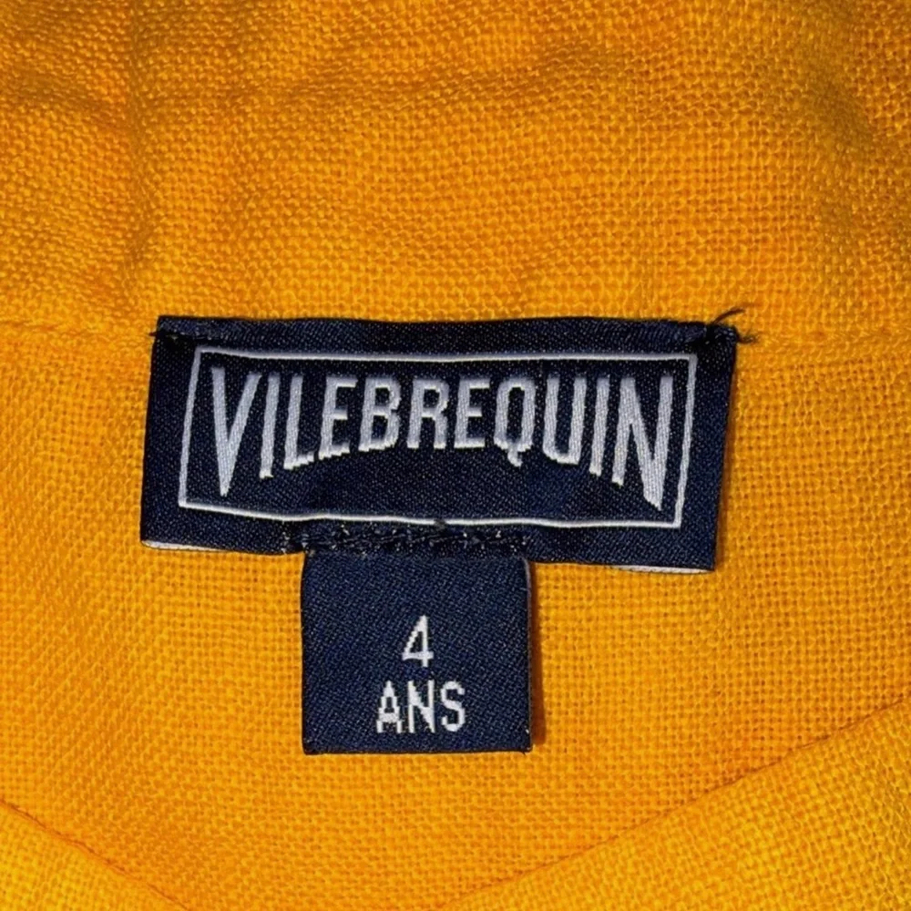 Vilebrequin Girls Linen Dress Size 4 Yellow Pockets Luxury Resort